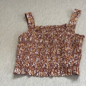 Everlane Floral Smocked Tank Top in Brown and Cream